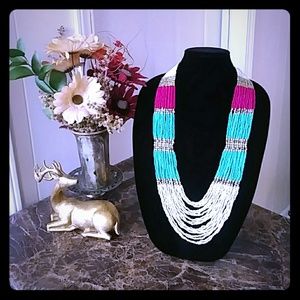 Rare Turquoise +Magenta C+I Bead Necklace